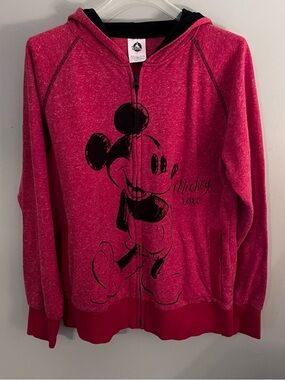 Disney Mickey Mouse XOXO Hoodie Sweatshirt Adult Size L Full Zip Red Pockets
